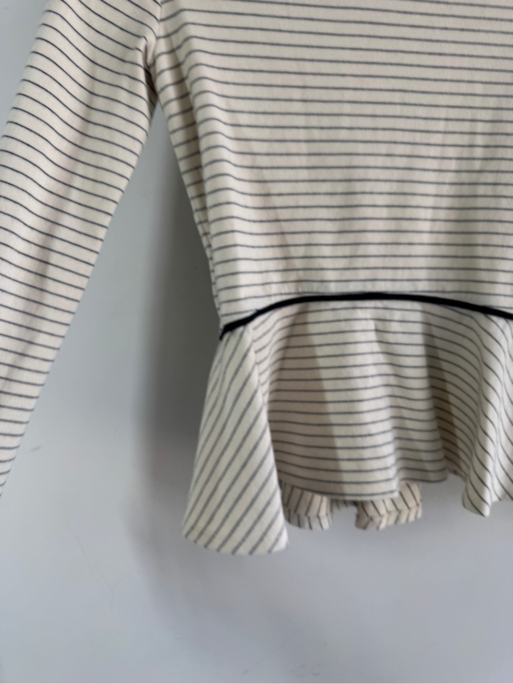 The Row Striped Peplum Top Ivory Navy Minimalist Luxury Long Sleeve XS Fitted - Picture 5 of 16